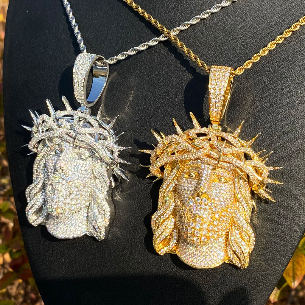 Aokaishen Iced Out Ratten Jesus Necklace Pendant for Men Prong Setting Cubic Zirocnia Hip Hop Jewelry