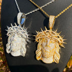 Aokaishen Iced Out Ratten Jesus Necklace Pendant for Men Prong Setting Cubic Zirocnia Hip Hop Jewelry