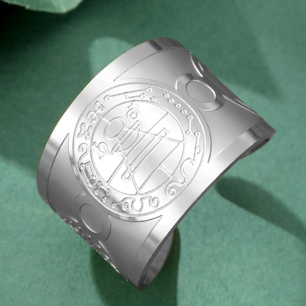 Solomon Seal & Saint Medal Amulet Ring — Stainless Steel