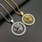 Men's Fashion Titanium Steel Gold Plated Rhinestones Lion Head Animal Pendant Necklace Hiphop Punk Personality Jewelry