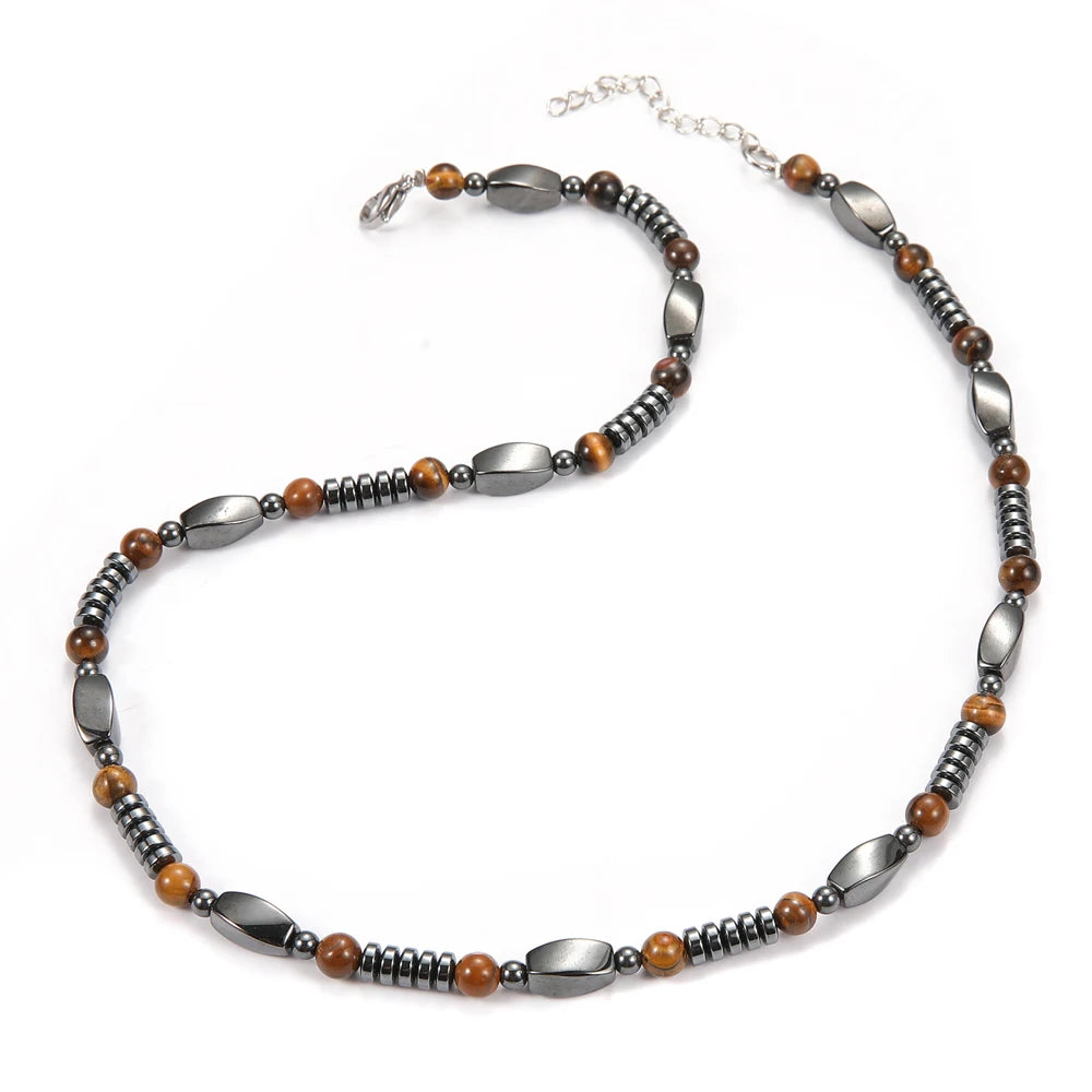 Natural Stone Tiger-eye Hematite Necklace for Men and Women Jewelry Gift