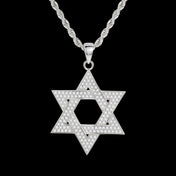 Iced Out Hexagram Pendant Necklace Stainless Steel