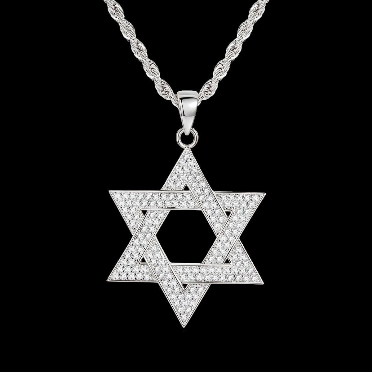 Iced Out Hexagram Pendant Necklace Stainless Steel