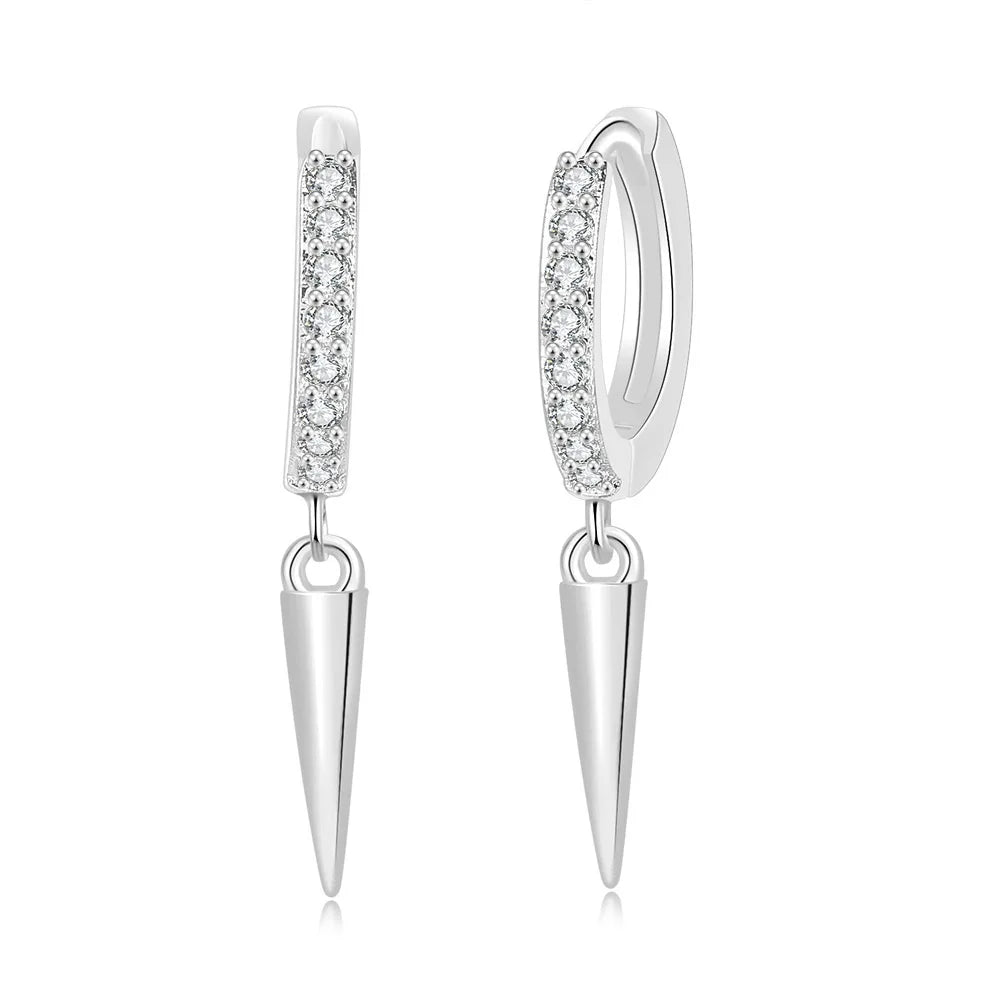 Iced Out Spike Dangle Earrings Stainless Steel