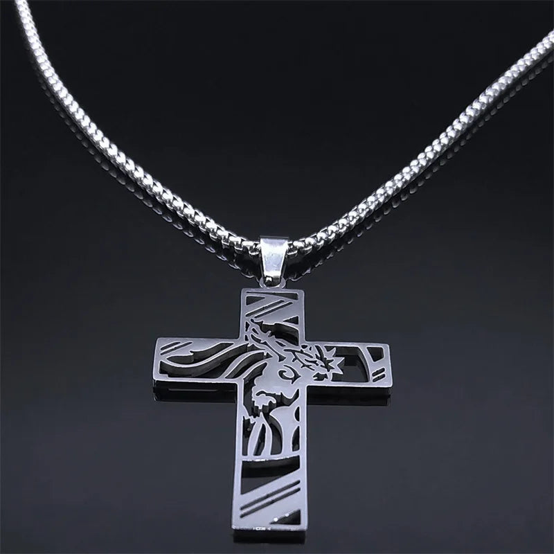 Christ Jesus Cutout Pendant Necklace — Stainless Steel Box Chain