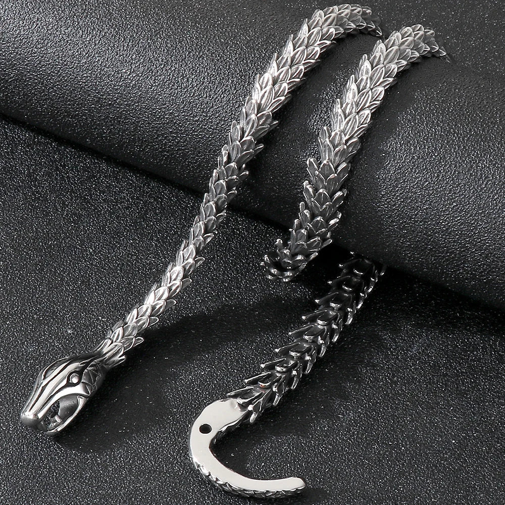 Massive Zodiac Snake Body Link Chain Choker Necklace Man Solid Stainless Steel Necklaces for Men Vintage Male Jewelry