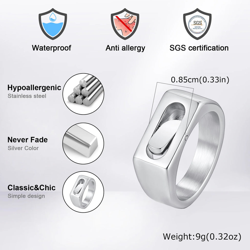 Polished Signet Spinner Fidget Ring for Men — Stainless Steel