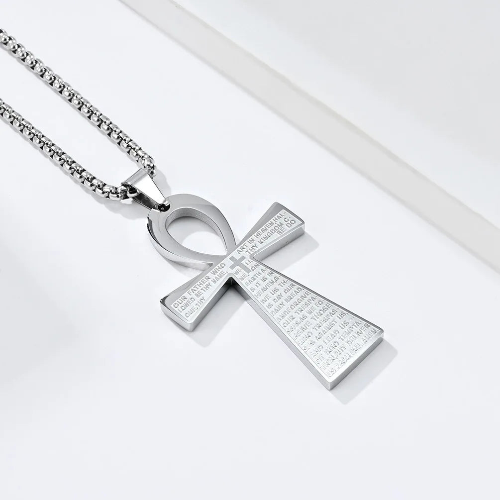 Vintage Egyptian Key of Life Ankh Cross Pendant Horus Patronus Necklace Men's Fashion Pharaoh Amulet Jewelry