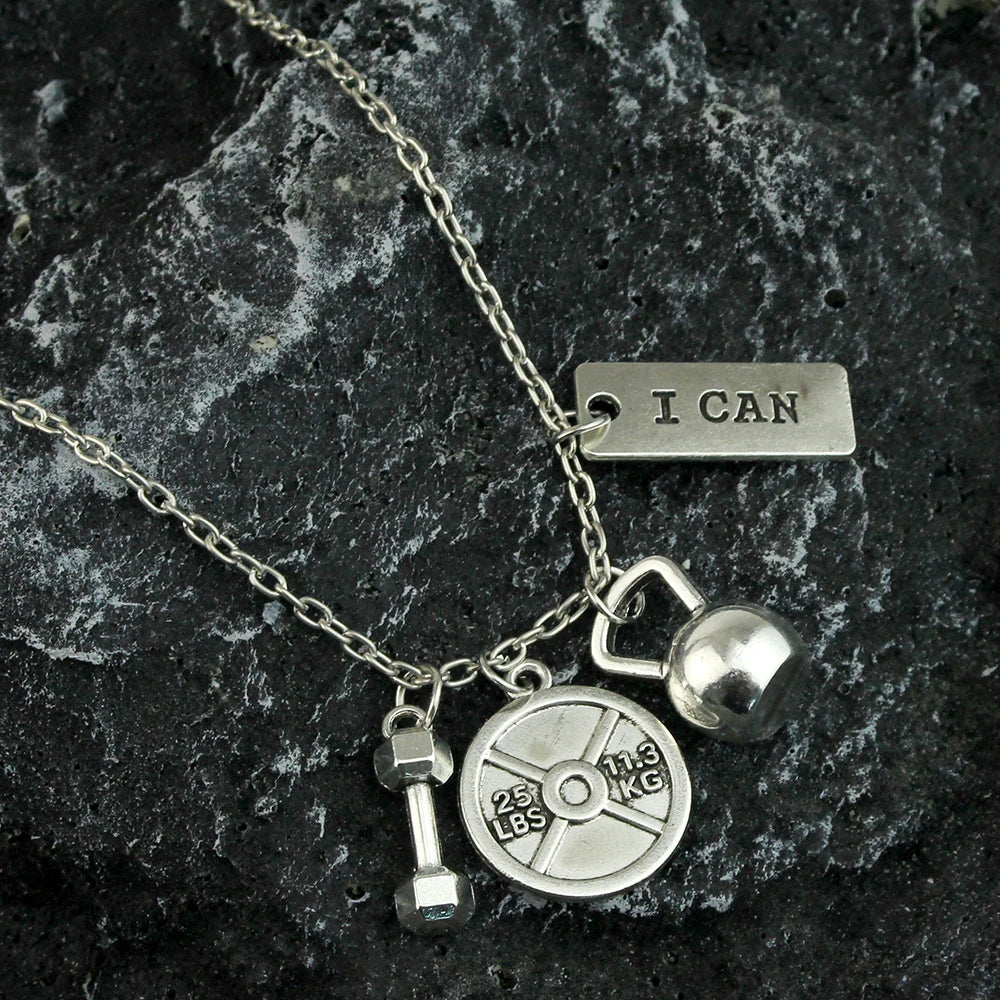 Dumbbell Barbell Letter Pendant — Stainless Steel