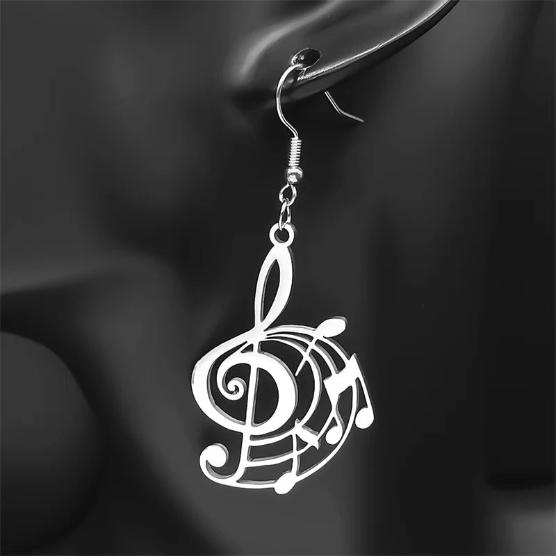 Two-Tone Earrings Hollow Musical Note Drop Lovers