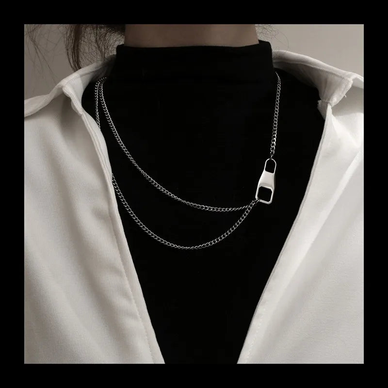 Safety Buckle Double Chain Necklace — SS