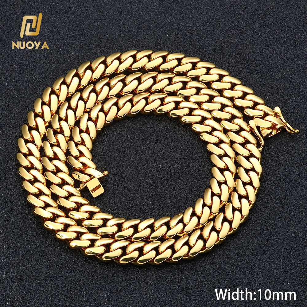 Gold Cuban Chain Necklace 10MM Smooth 18K