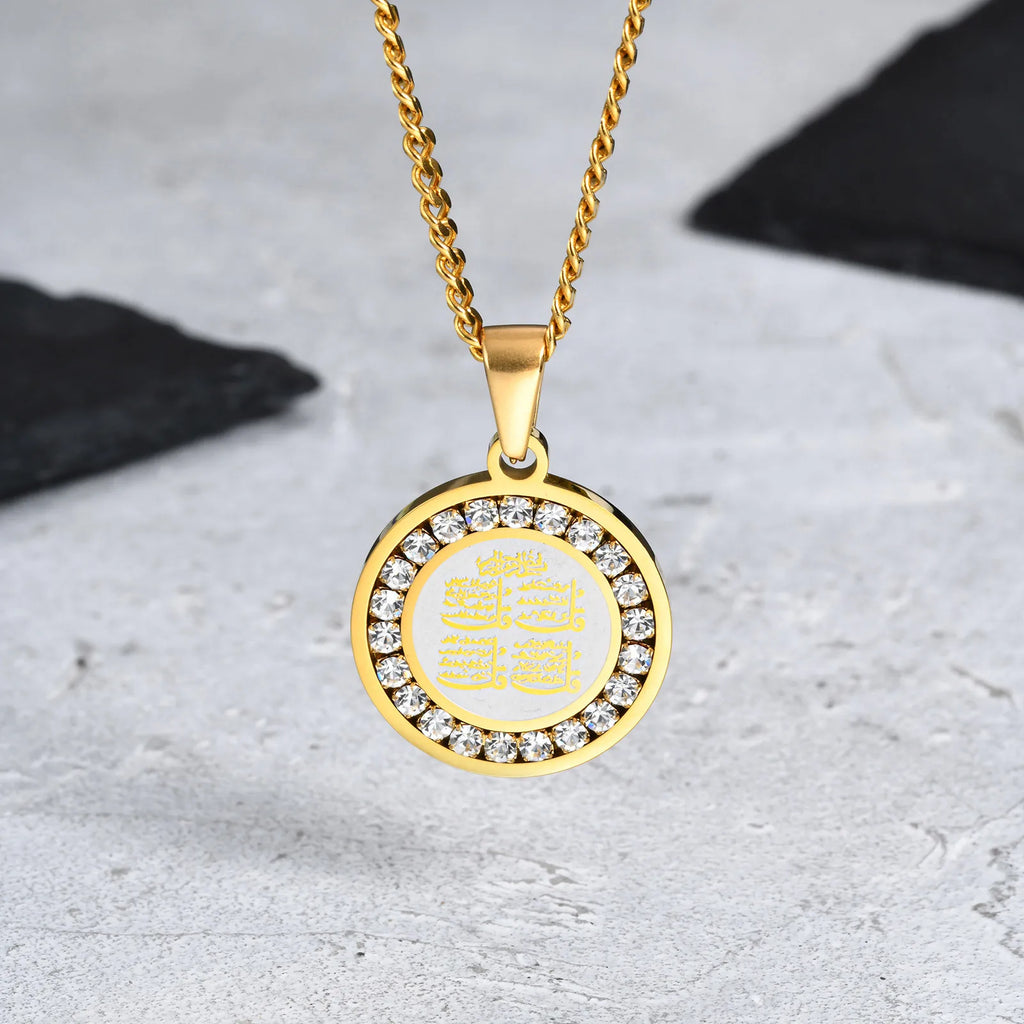 Iced Out Prayer Coin Pendant Necklace — Stainless Steel