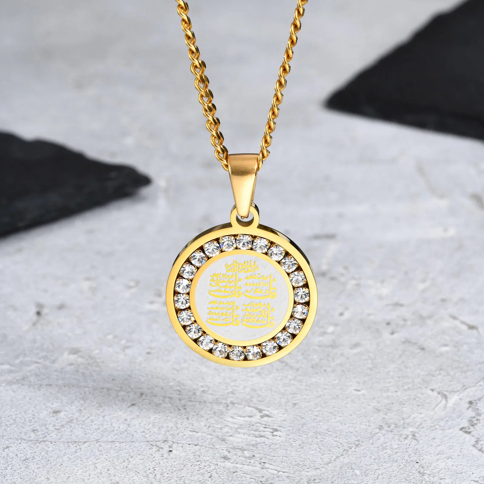 Iced Out Prayer Coin Pendant Necklace — Stainless Steel