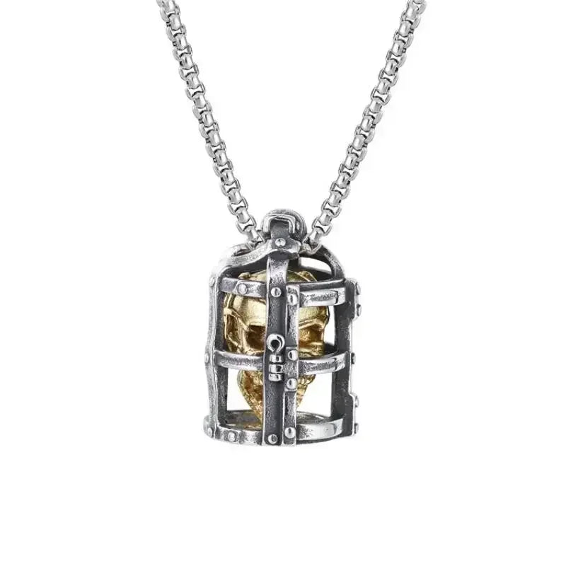 Retro Gothic Golden Cross Skull Pendant Necklace for Men Fashion Party Rock Motorcycle Riding Punk Jewelry Gift