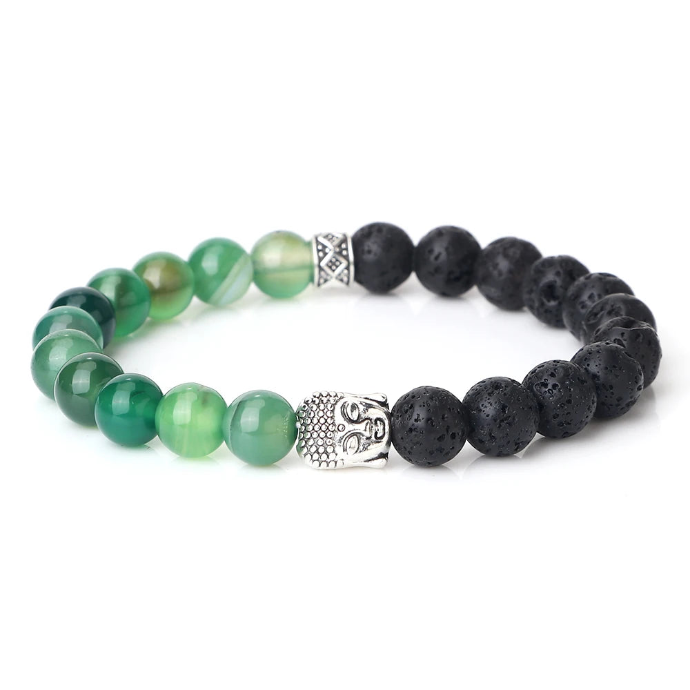 Tibetan Buddha Head Bracelets 8MM Natural Stone Tiger Eye Lava Beads Bangles For Women Men Fashion Couple Prayer