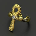 Egyptian Ankh Cross Key Of Life Adjustable Open Rings for Women Men Stainless Steel Rune Finger Ring Rhinestone Amulet