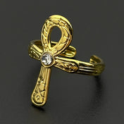 Ankh Cross Open Ring — Stainless Steel Rhinestone