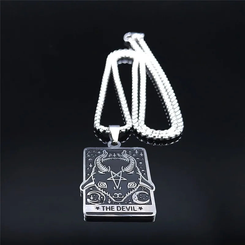 Satan Tarot Inverted Pentagram Pendant Necklace — Stainless Steel