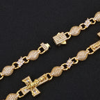Two-Tone Cross Cuban Bracelet Iced Out Baguette