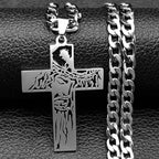 Hip Hop Punk Crown of Thorns Jesus Cross Necklace for Men Stainless Steel Gold Plated Crucifix Pendant Necklaces Jewelry N8052