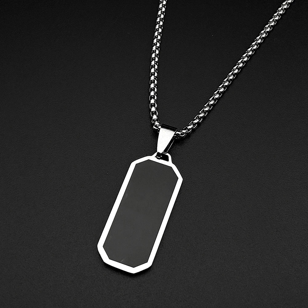 Minimal Dog Tag Pendant Necklace — Black