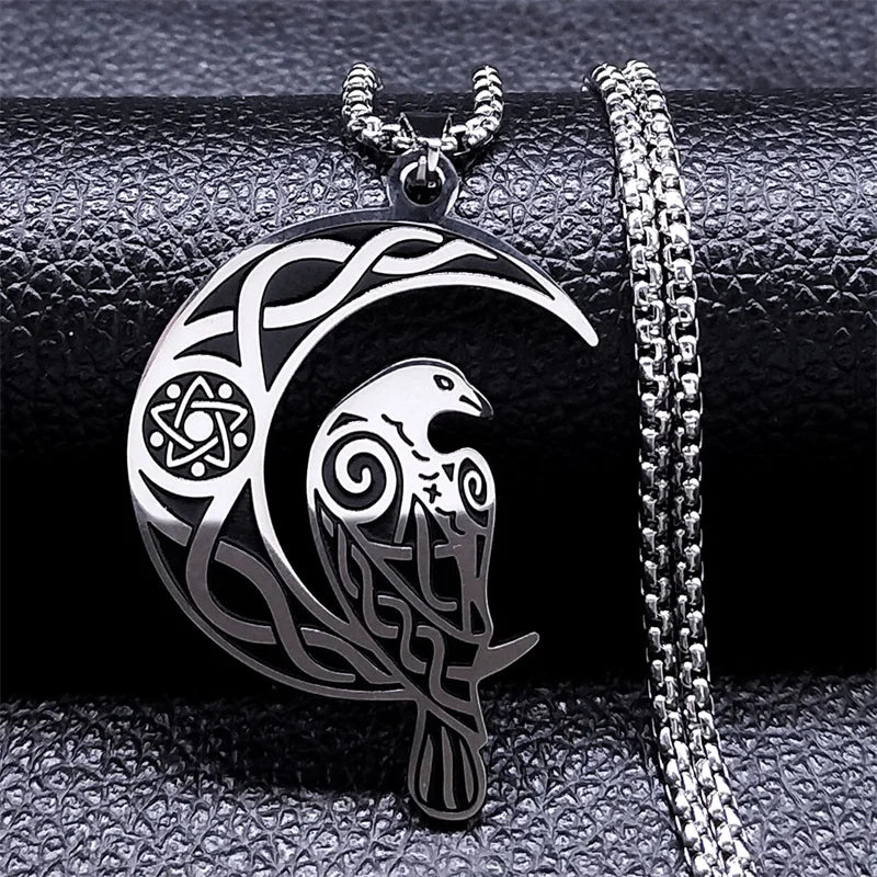Triquetra Pentagram Triple Moon Necklace — Stainless Steel