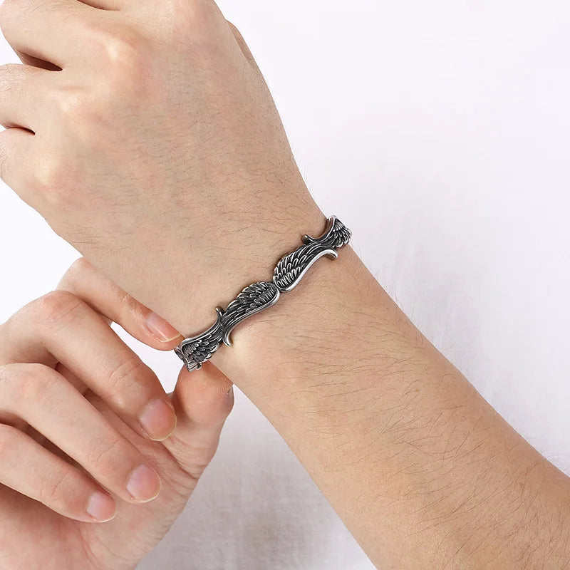 Vintage Open Cuff Bracelet for Men Feather Wing Celtic Knot Pattern Bangle Adjustable Jewelry Trendy Daily Gift