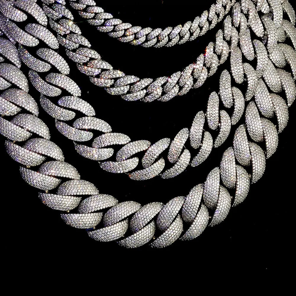 ESKEEM 10/13/18/20/22MM Full Prong-Set Iced Out Bubble Cuban Chain Hip Hop Jewelry Cubic Zirconia Cuban Necklace
