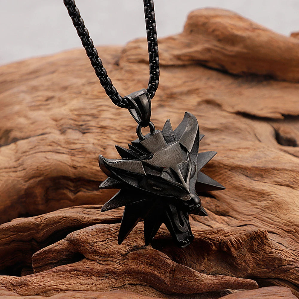 Vintage Punk Wolf Head Pendant Necklace For Men Boys Hip Hop Biker Jewelry Geralt of Rivia Slavic Viking Necklaces