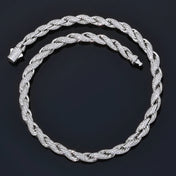 Iced Out Rope Chain Necklace Stainless Steel CZ