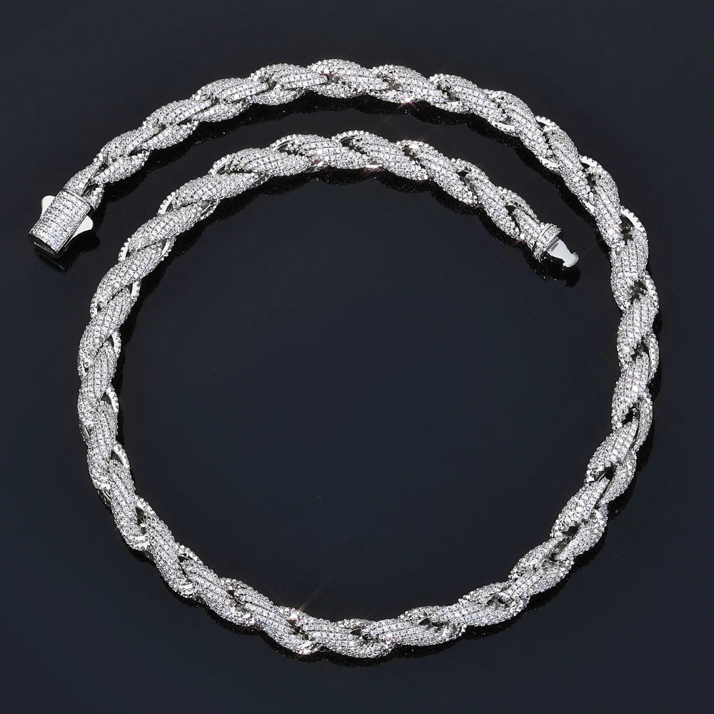 Iced Out Rope Chain Necklace Stainless Steel CZ