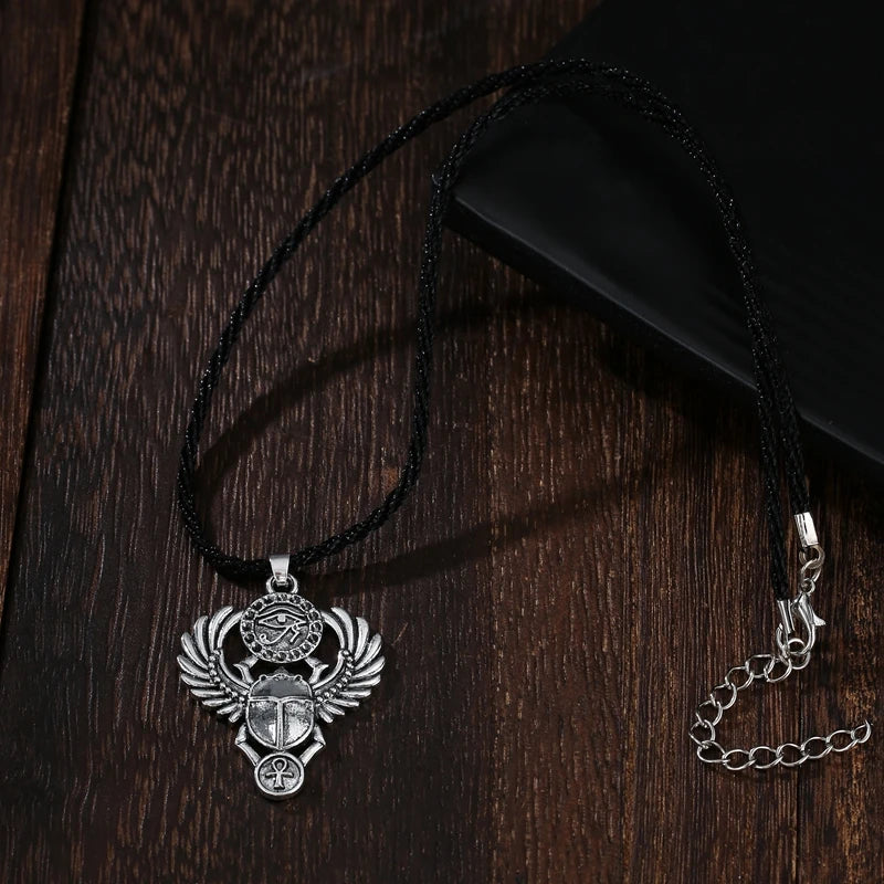 Egyptian Beetle Scarab Necklace for Women Men Talisman Eye of Horus Wadjet Ancient Amulet Protection Symbolic Pendant
