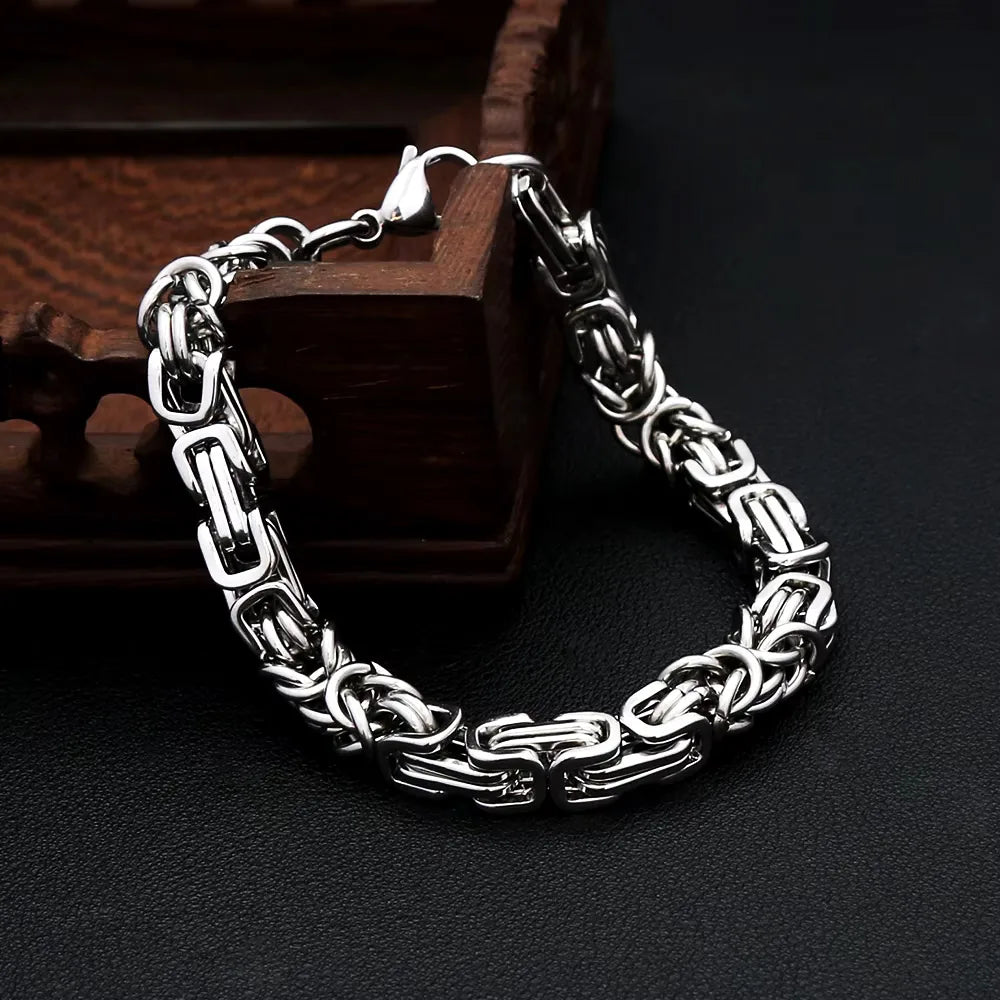 Wide Byzantine Link Chain Bracelet 8mm — Punk, Stainless Steel