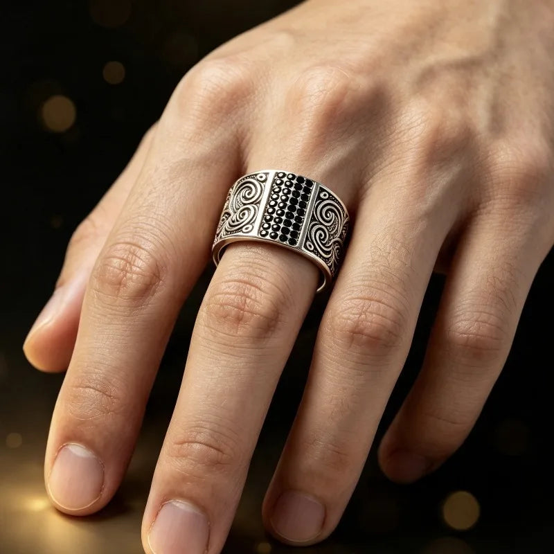 Retro fashion pattern ring domineering trendy men's ring old engraved men's ring