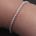 Silver 3mm Round Box Chain Link Bracelet for Men Fashion Jewelry Accessories