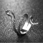 Vintage Coiled Snake Ring — Silver-Tone, Scale Texture