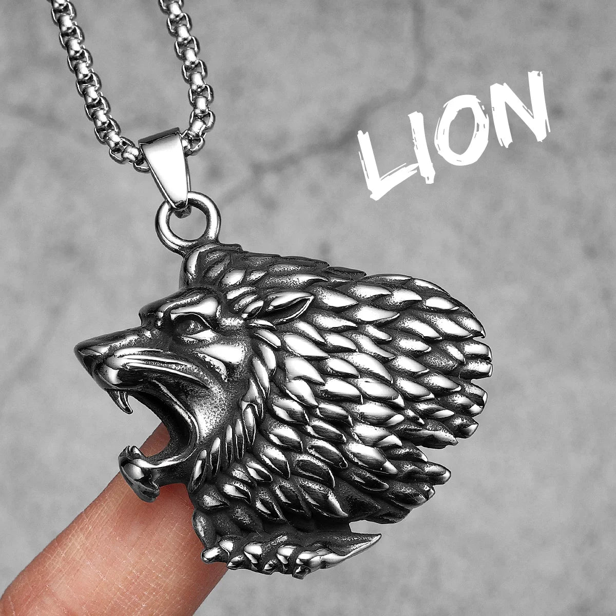 Roaring Beast Head Pendant Necklace — Stainless Steel Chain