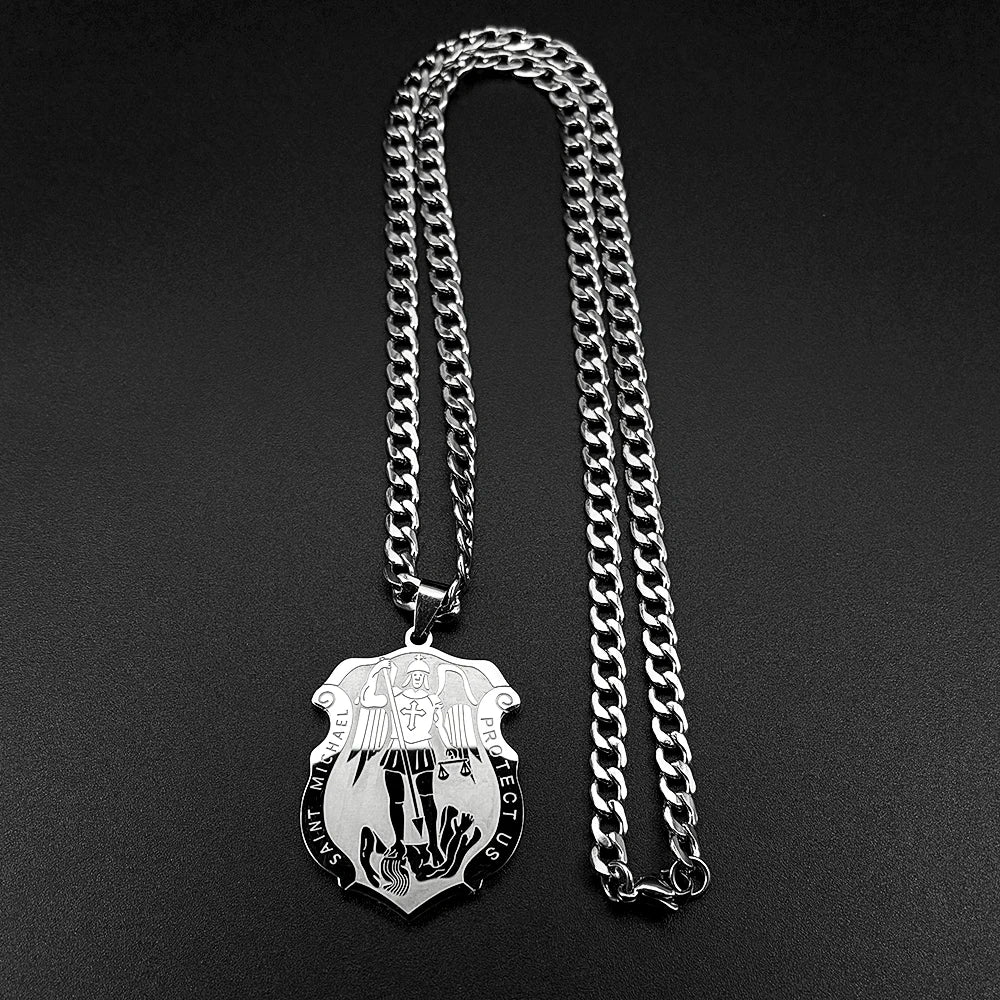 St. Michael Angel Pendant Necklace — Stainless Steel