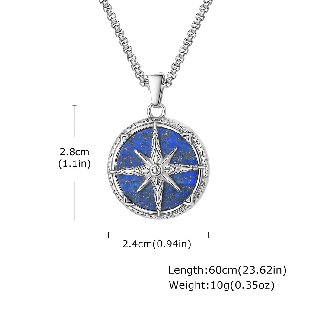 Eight-Pointed Star Stone Round Pendant Necklace