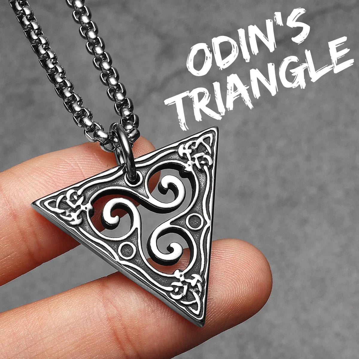 Celtic Knot Triangle Pendant Necklace — Stainless Steel Box Chain