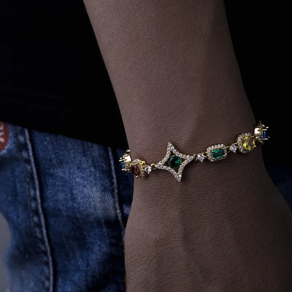 Iced Out CZ Colorful Bracelet Gold 18K