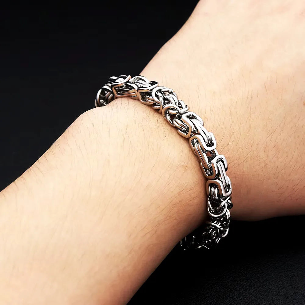 Wide Byzantine Link Chain Bracelet 8mm — Punk, Stainless Steel