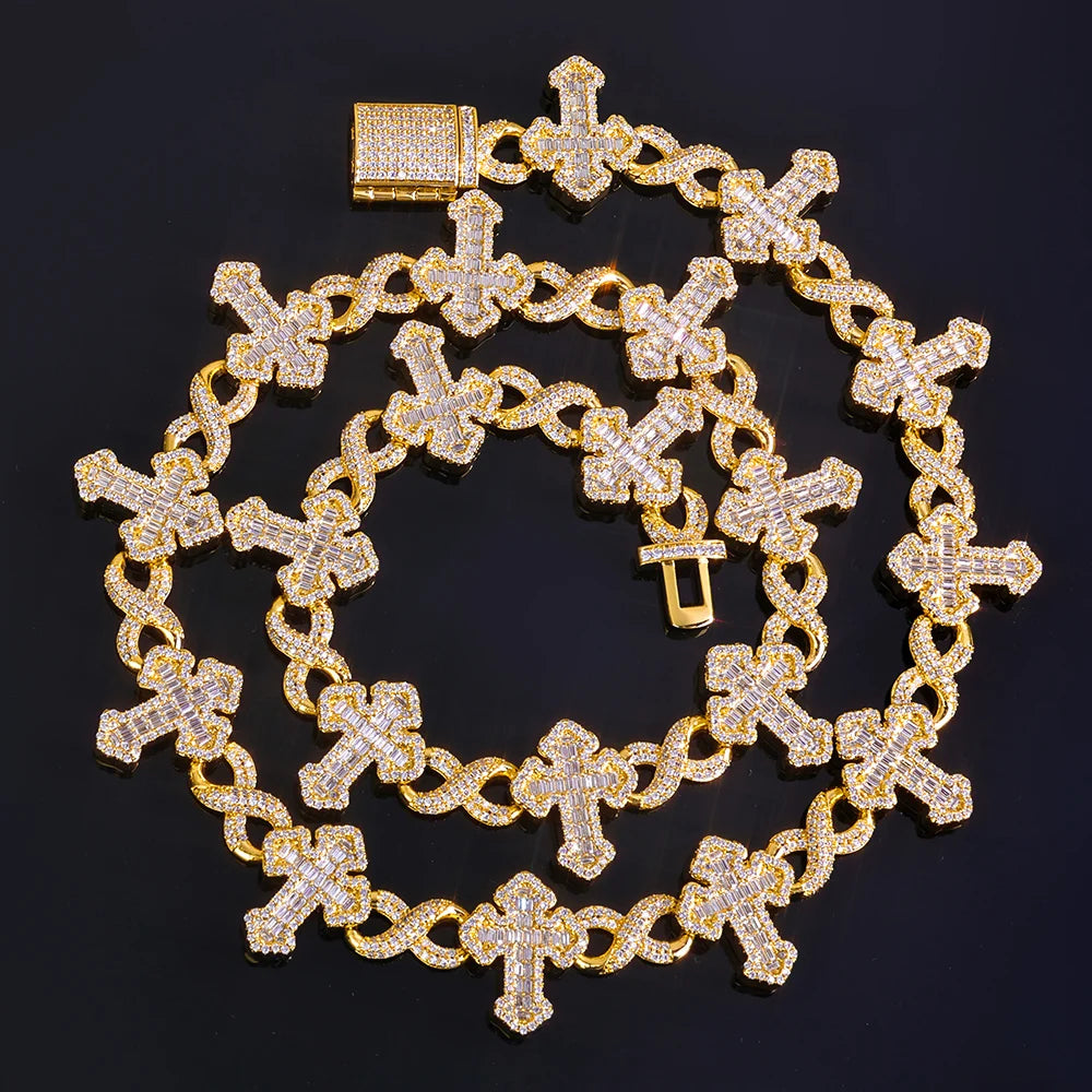 Iced Out Cross Cuban Chain Necklace Infinity CZ