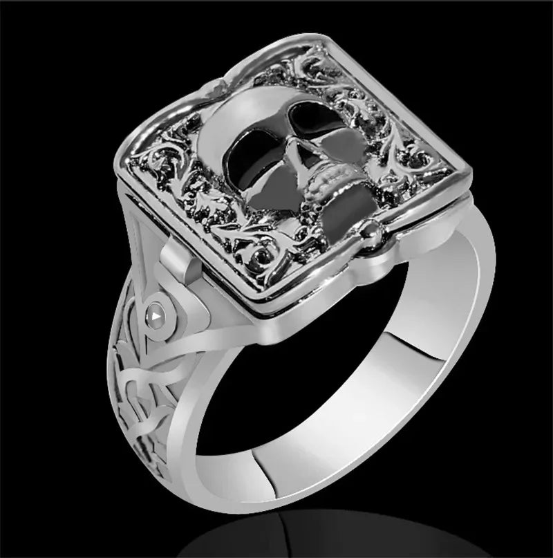 Dragon, Lion & Skull Flip-Top Signet Ring — Two-Tone