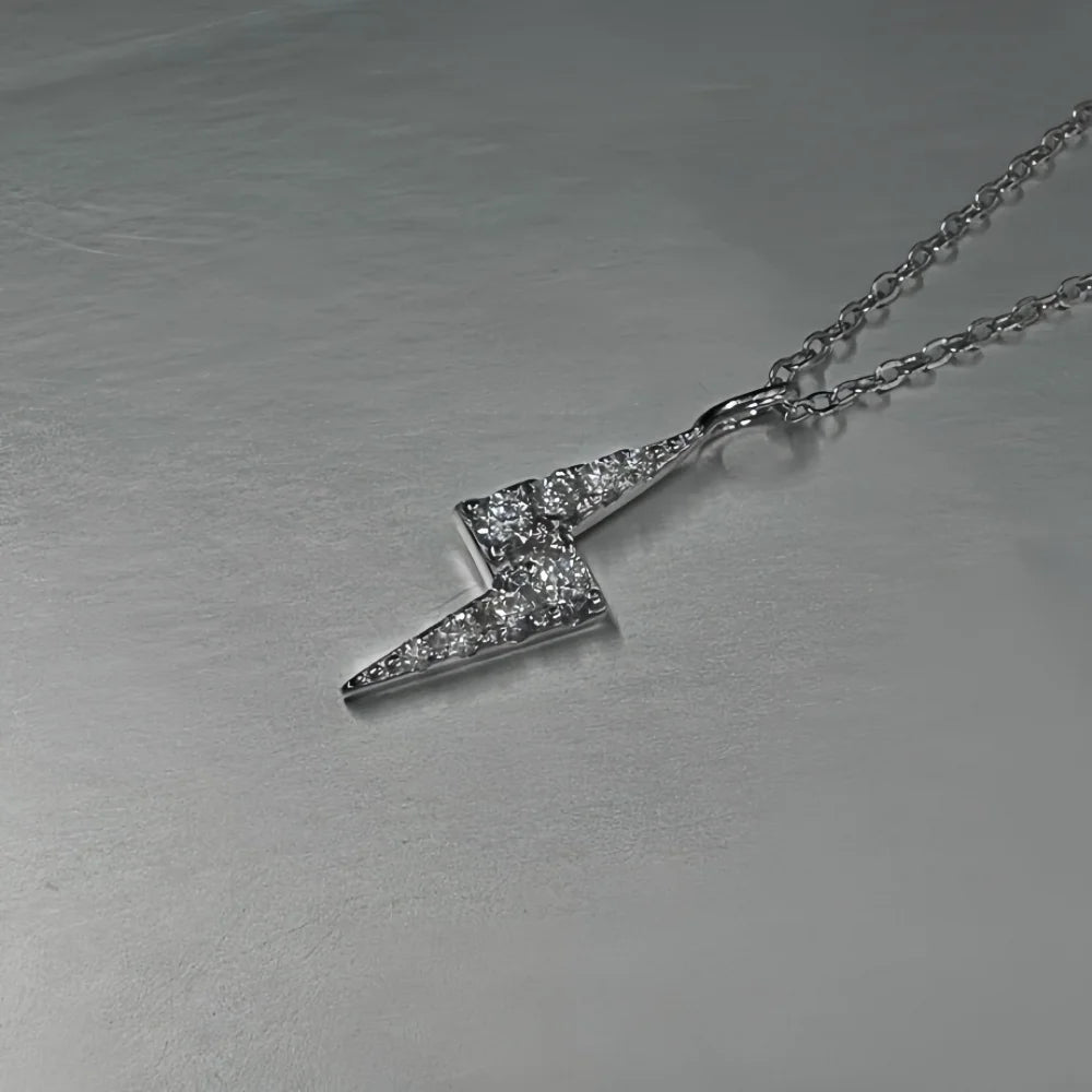 Hip Hop Men Zircon Stainless Steel Lightning Pendant Necklace Simple Punk Necklace For Women Retro Party Jewelry