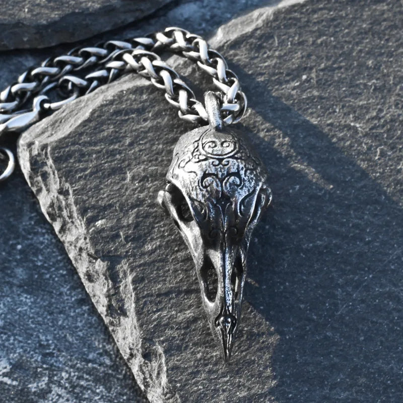 Gothic Raven Skull Pendant Norse Mythology Odin Huginn and Muninn Necklace Pendant Men's Biker Punk Jewelry