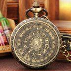 Vintage Pocket Watch Bronze Quartz Zodiac Signs Watches with Chain The SUN Male's Kid Retro Clock Exquisite Fashion