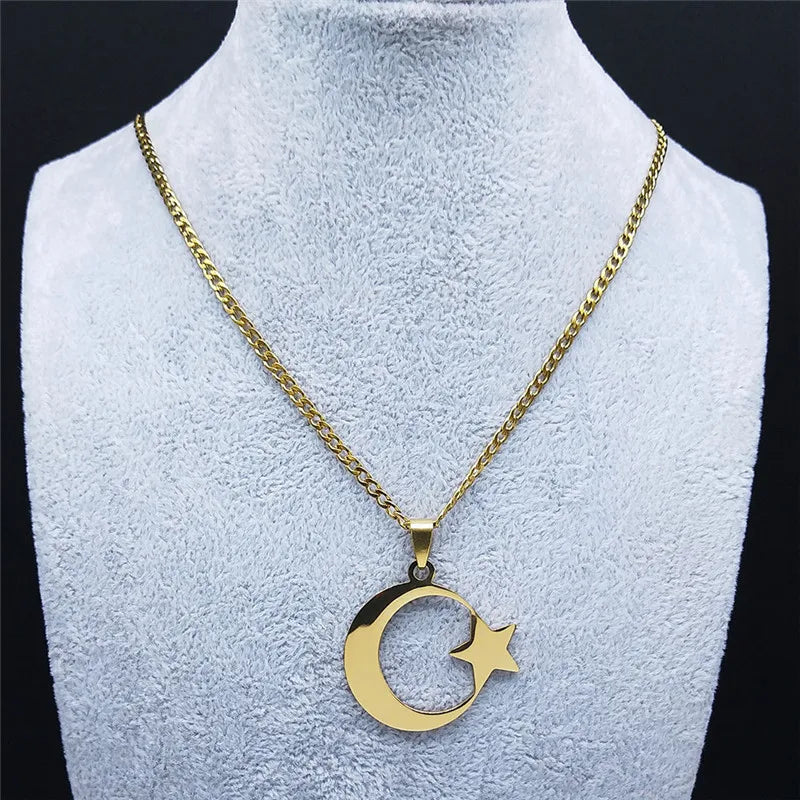 Star Moon Steel Pendant Turkish Necklace Men