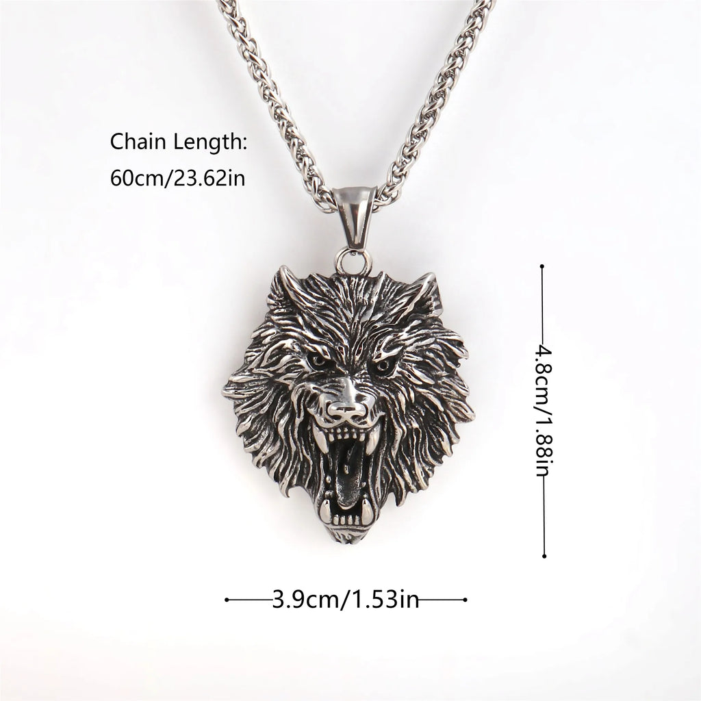 1PC INGCHAU Vintage Stainless Steel Myth of Europe Viking Wolf Head Necklace For Men Animal Amulet Necklace Men Jewelry